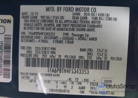 2015 Ford Mustang Ecoboost z USA, uszkodzony, nr VIN 1FA6P8TH4F5343353